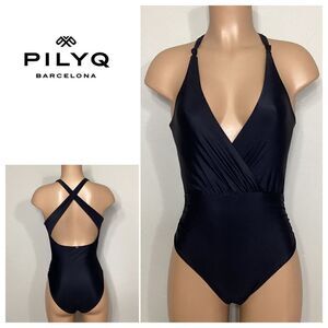 New. Pilyq black halter swimsuit.